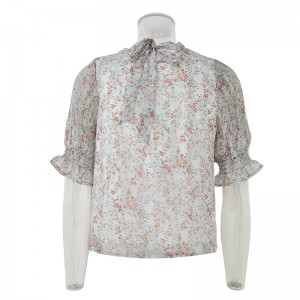 2022 Çiçekli Şifon Bluzlar Kadın Yaz Giyimi %100 Polyester Kısa Kollu Gömlekler Üstler