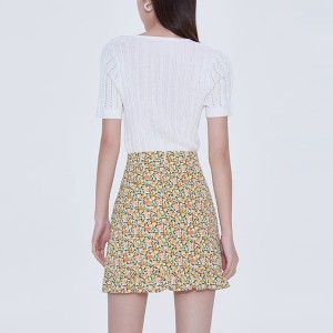 Halv nederdel lille blomst høj talje flæser A-line nederdel temperament kvindelig sommerkjole