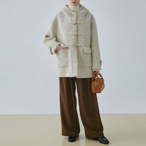 Abrigo de lana informal con capucha para mujer, abrigo holgado grueso y cálido con botón de bocina Vintage, abrigo holgado de invierno