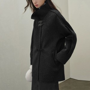 Bat sleeve flap buckle double sided all-wool coat Women's 2023 winter wool coat