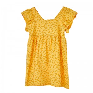 Damit ng Bata sa Estilo ng Tag-init Cotton Floral Printed Vintage Dot Baby Girls Puff Sleeve Dress Para sa Mga Bata