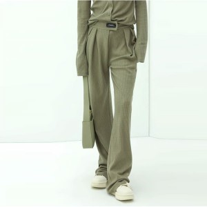 Tissu gaufré plissé pantalons décontractés femmes printemps tricot ample jambe droite pantalon large PA627