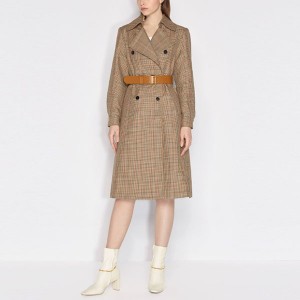 New spring assembly belt plaid breasted long trench coat mukadzi