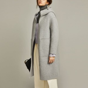 Áo khoác len có mũ dài chất lượng cao của Pháp dành cho nữ mùa đông 2023 áo khoác vải tuýt hai mặt phong cách mới