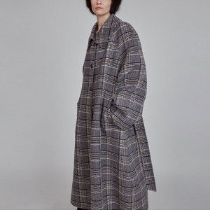 Großer, karierter, warmer, doppelseitiger Mantel aus Ni-Wolle im Retro-Stil mit großer Silhouette