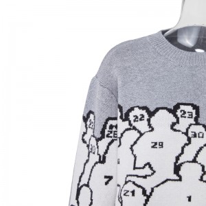 2022 персонализиран OEM & ODM моден щампован жакардов плетен пуловер с кръгло деколте с дълъг ръкав, мъжки пуловер пуловер