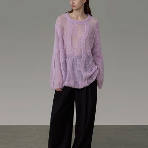 Senior sense sweater women loose lazy jacquard design sense niche spring French vintage top