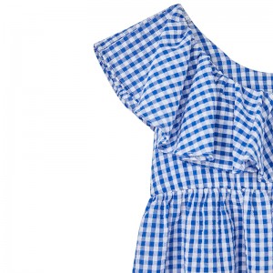 Summer Style Children Dress Cotton YD Checks Girls Sleeveless With Frill Dress For Kids