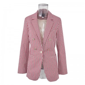 Latest Design Women Fashion Plaid Blazer Elegant Coat Suit Long Sleeve Turn Down Collar Jacket Leisure British Style Suit