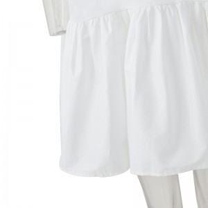 Gaun Putih Bahu Puff Musim Panas Gaun Mini Wanita Kerah Bulat Kasual