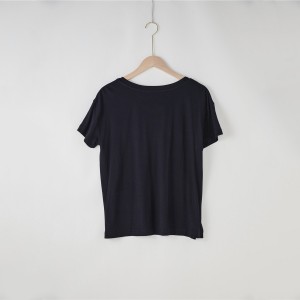 Camiseta personalizada de algodón orgánico morado suave para mulleres con escote redondo Camiseta pesada con dobladillo curvo