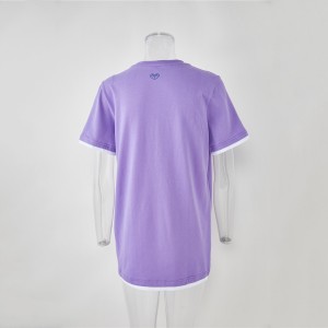 Pielāgots T-krekls organiskās kokvilnas violeta mīksta sieviešu o kakla Izliekts hem smags T-krekls