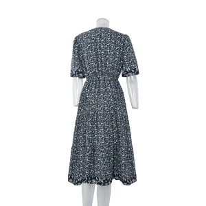 Mode Dames Zomer 2022 Op maat bedrukte dames casual losse midi-jurk Elegante bloemenjurk met korte mouwen en V-hals
