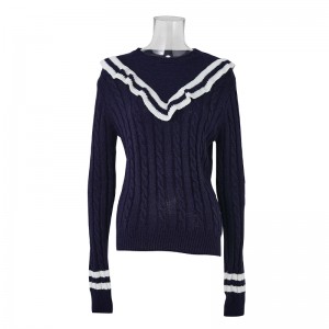 Modesch Long-sleeve V-Hals Sweater Navy a Wäiss Schoul Sweater Designs