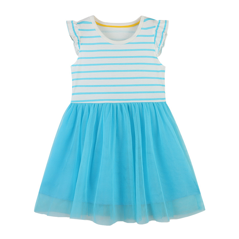 European and american style girls dress summer new net yarn children’s skirt between the strips round neck child princess skirt lace Featured Image