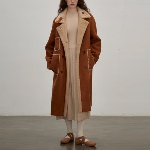 Doble-sided cashmere coat pambabae long fur coat