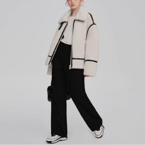 Fur one lamb wool coat women spliced stand collar small loose thickened cotton-padded coat