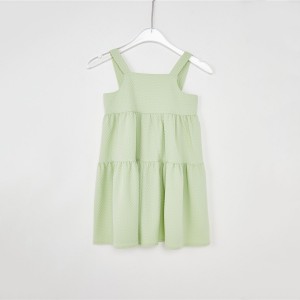 Großhandel Sommer Hochwertige Kinder Freizeitkleidung 100% Baumwolle Rüschen Flatterärmel Einfarbig Mädchen Rückenfreies Kleid
