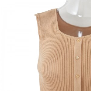 Fashion Simple Summer Women Pullover buttons Sleeveless  Spring Girls Knit Vest Top Sleeveless Ribbed Sweater