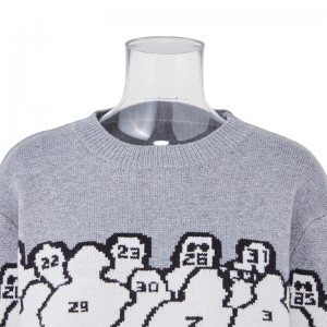 Sweater pullover pria lengan panjang leher awak jumper rajutan jacquard cetak fashion OEM & ODM kustom 2022