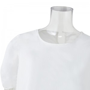 Zomerjurk met pofschouder, witte casual mini-jurk met ronde hals voor dames