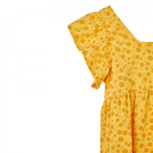 Summer Style Kanner Kleed Koteng Blummen gedréckt Vintage Dot Baby Girls Puff Sleeve Kleed Fir Kanner