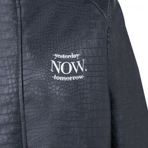 Fashion Gason Vintage turndown kolye koulèv enprime Pu Leather Jacket