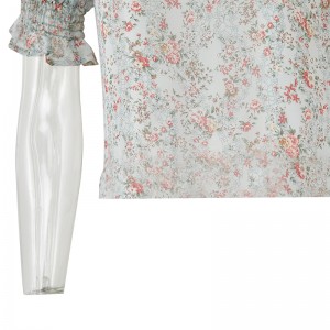 Цветни блузи од шифон за женско лето 2022 блузи со кратки ракави од 100% полиестер