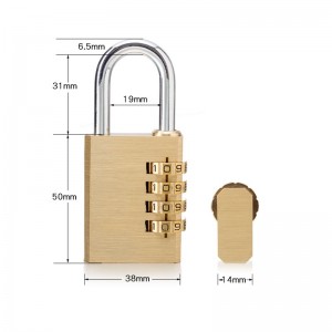 38mm Solid Brass Combination Lock 4 Copper Digit Padlock for Indoor and Outdoor WS-3850