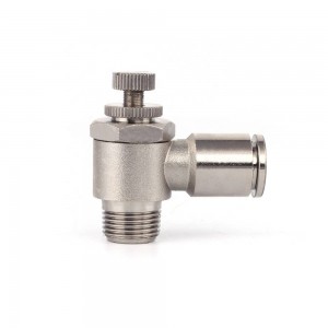 JJSC Series one touch L type 90 degree elbow nickel-plated brass air flow speed control fitting pneumatic throttle valve