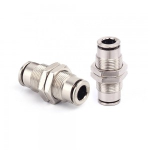 JPM Series push to connect air hose tube quick connector union straight nickel-plated brass pneumatic bulkhead fitting