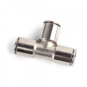 JPE Series push to connect nickel-plated brass T type 3 way air hose PU tube pneumatic connector equal union tee fitting