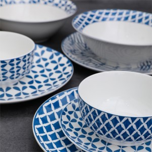 Blue Checked Pad Print Family household daily use tableware