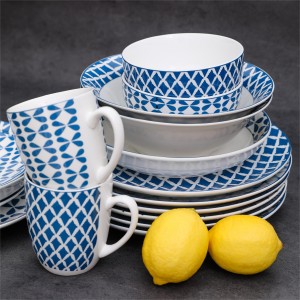 Blue Checked Pad Print Family household daily use tableware