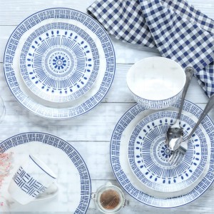 Blue pad printing design porcelain tableware set
