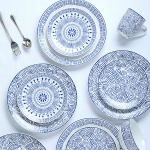 Blue pad printing design porcelain tableware set
