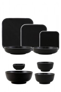 New Fashion Design for Fine Bone China Cups - Mix And Match Black Stand-Edge Design Stoneware Tableware  – WELLWARES