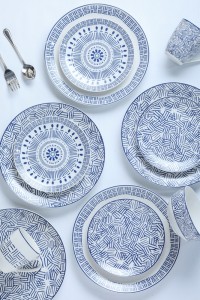 New Delivery for Round Ribbed - Blue pad printing design porcelain tableware set – WELLWARES