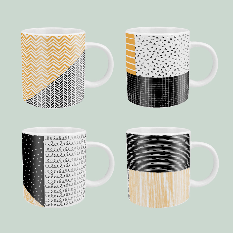 Modern minimalist pattern style mug set of 4
