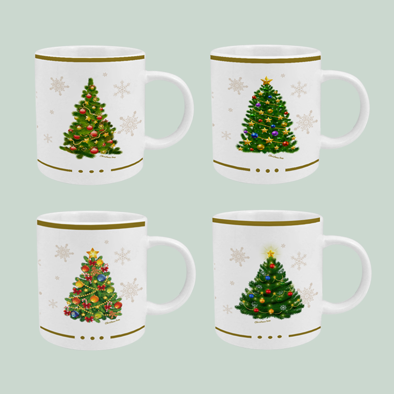 Christmas tree style mug set of 4