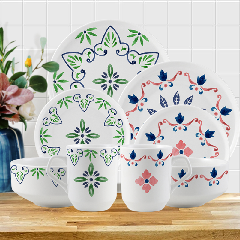 Enjoy the spring 16pc porcelain dinnerware set for 4