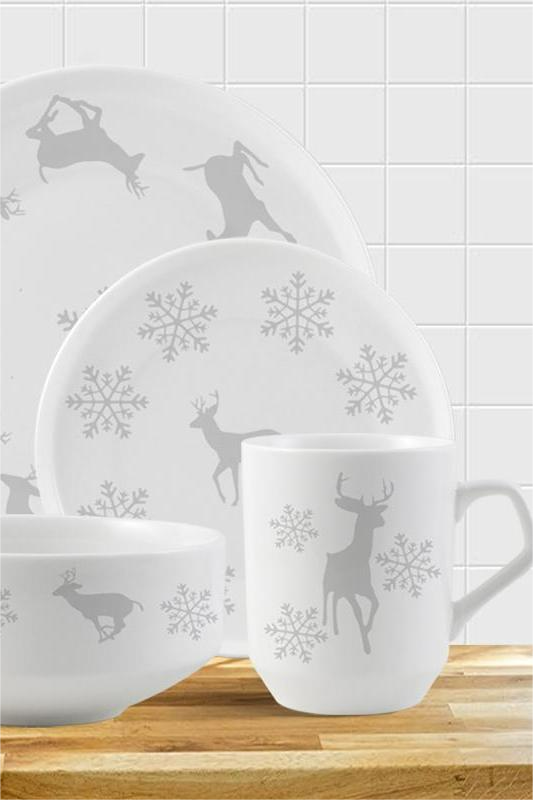 Discount wholesale Decal On Glaze - Reindeer from the snow porcelain dinnerware 16 pc set for 4 – WELLWARES