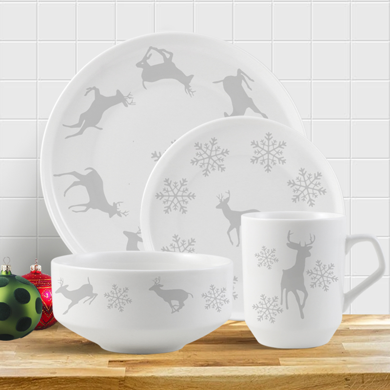 Reindeer from the snow porcelain dinnerware 16 pc set for 4
