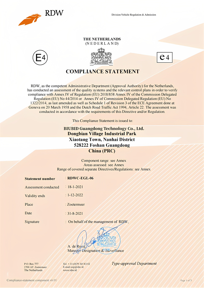 Declarație de conformitate cu certificarea E4 1