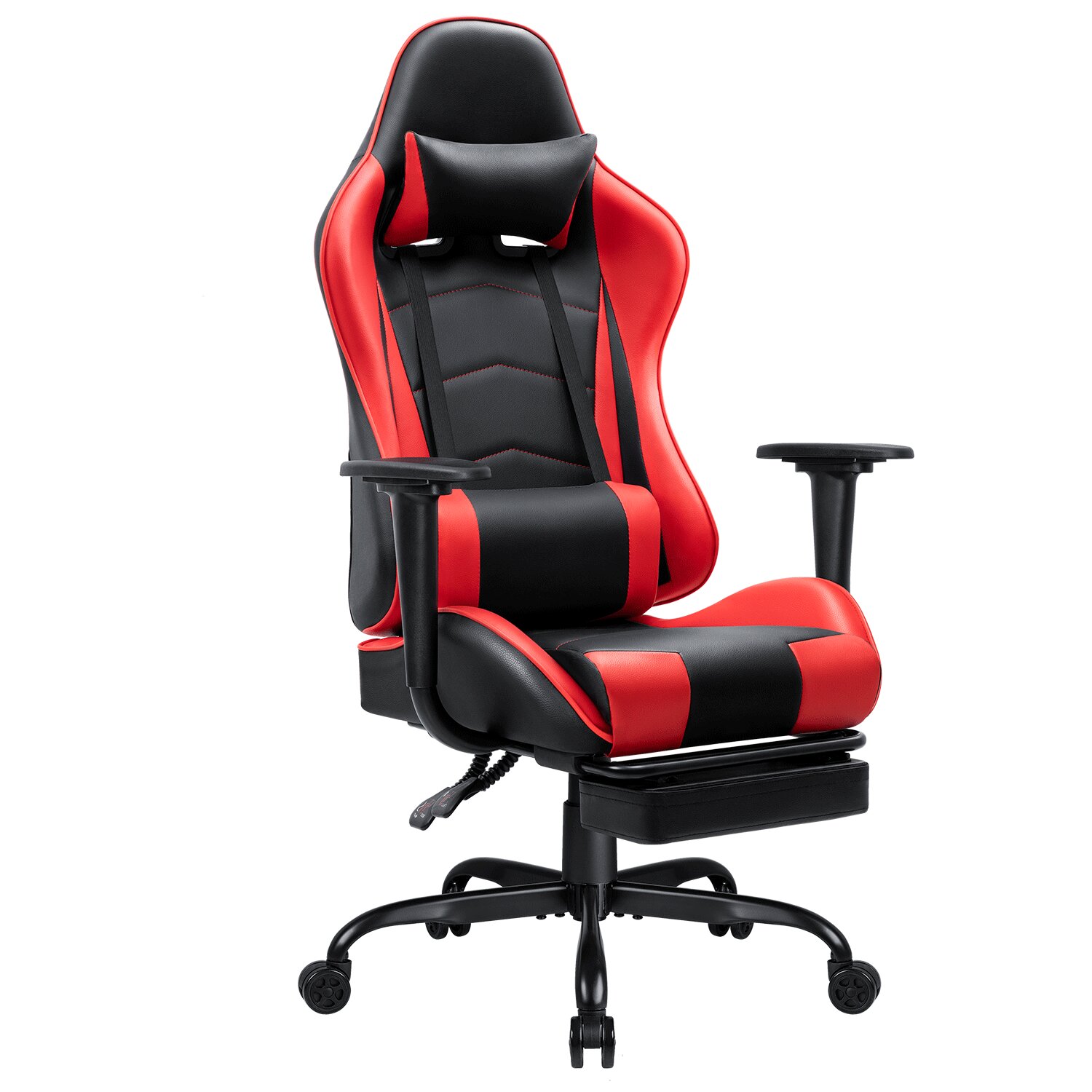 Gaming Chair Nrog PU tawv Reversible Footrest Thiab Headrest Featured duab