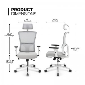 Ergonomic Black and White Office Room Swivel Computer Desk Chair for Office
