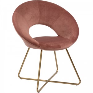 Modern Accent Chair Pink Velvet with Golden Metal Frame Legs