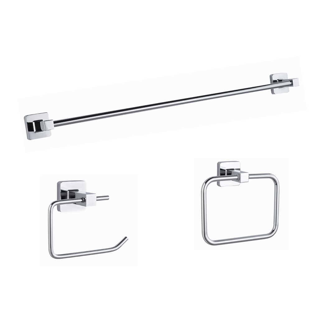 Lowest Price for Bathroom Single Robe Hook - Square base wall mounted zinc bathroom accessories 3 pcs home fittings hardware sets  11700-3  – Bodi