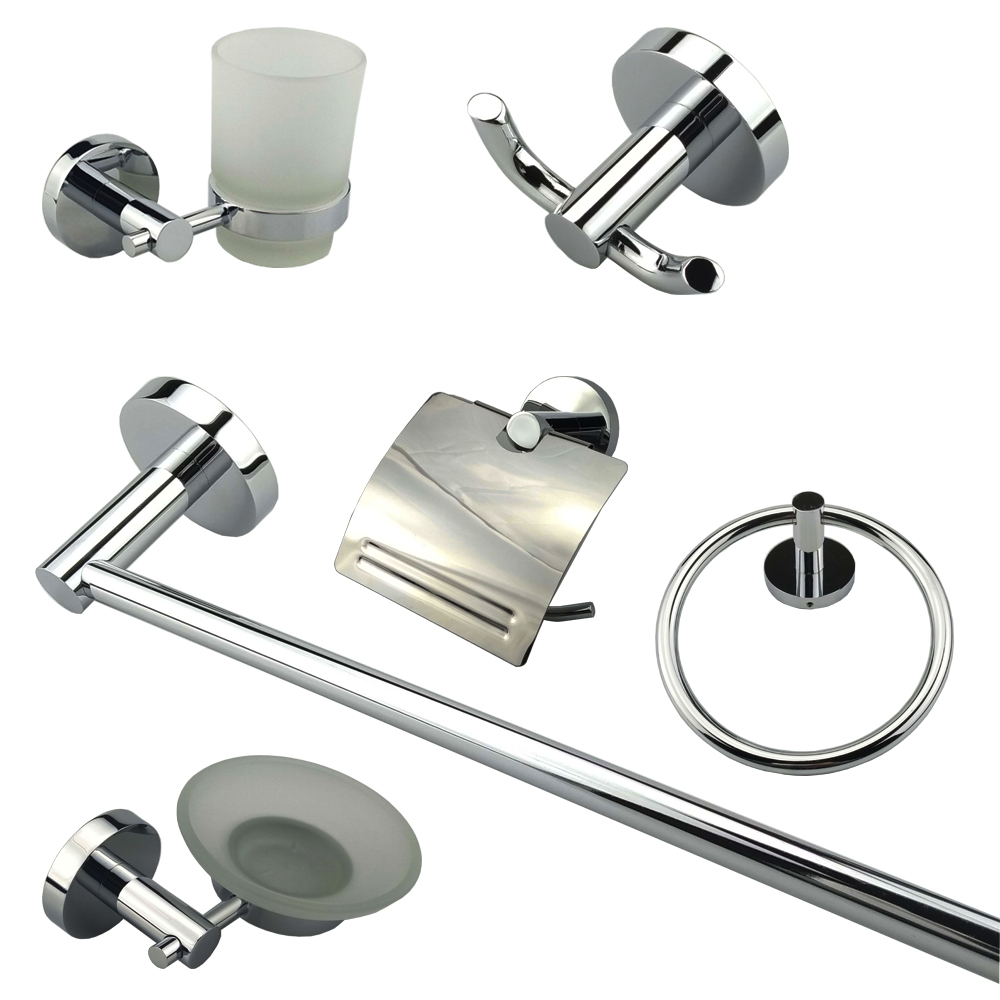 100% Original Bathroom Accessories Set Chrome - Round Hotel washing room bathroom hardware brass simple bathroom accessories 6 set 12400 – Bodi