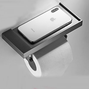 Toilet Paper Holder with Phone Shelf SUS 304 Stainless Steel Wall Mounted Toilet Paper Roll Holder Black